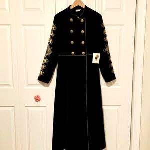 NWT Tasha Polizzi Black Velvet Military Style Coat